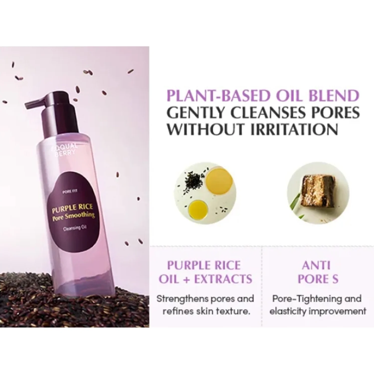 EQQUALBERRY Purple Rice Pore Smoothing Cleansing Oil 200ml - Image 3