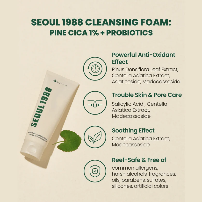 K-SECRET SEOUL 1988 Cleansing Foam : Pine Cica 1% + Probiotics 150ml - Image 2