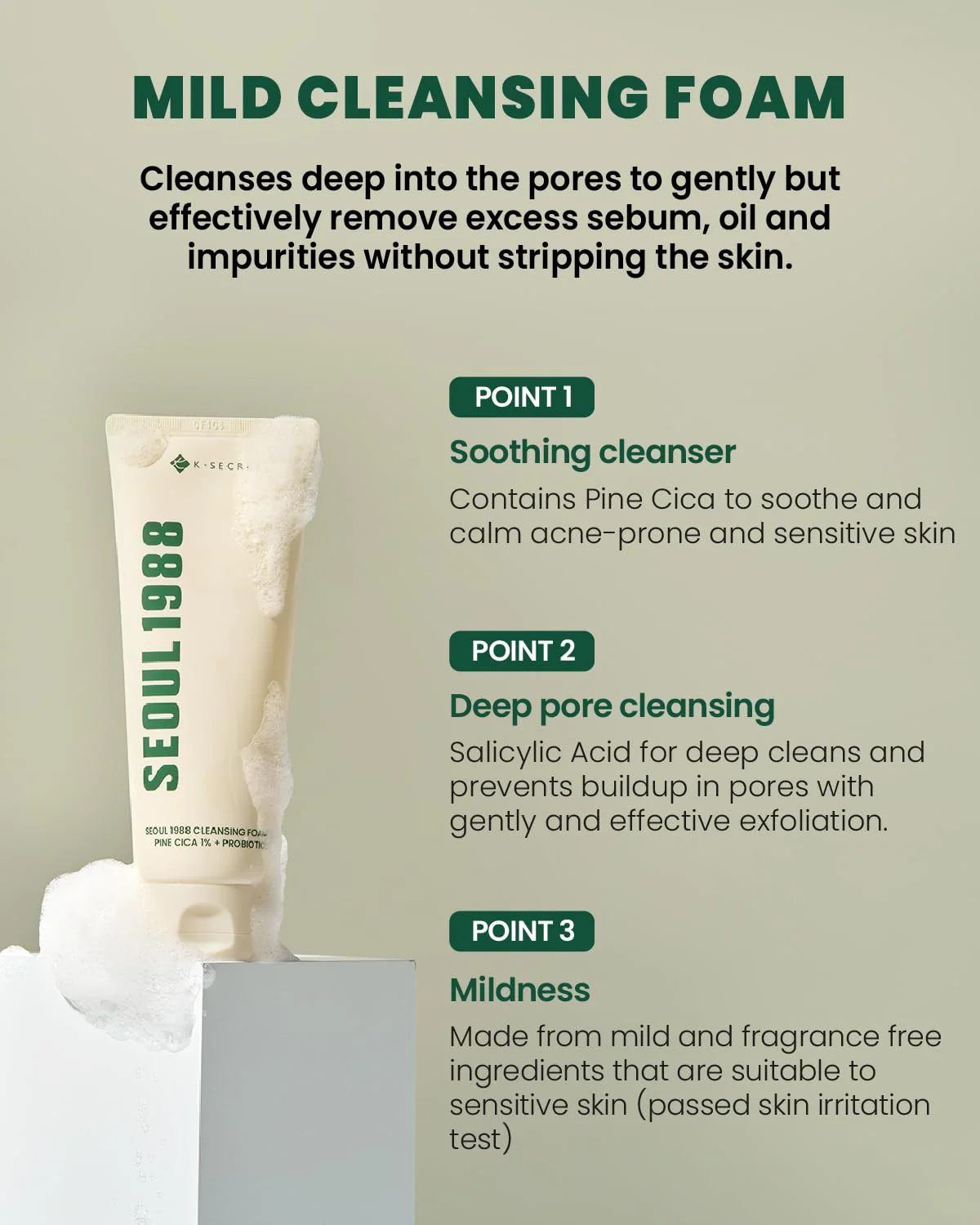 K-SECRET SEOUL 1988 Cleansing Foam : Pine Cica 1% + Probiotics 150ml - Image 4